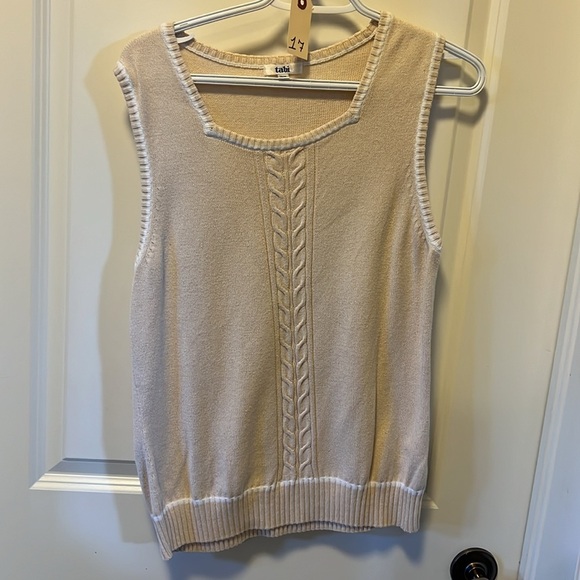 17. Tabi Vintage Beige Cable Knit Full Zipper Cardigan Sweater Twin Set - Picture 2 of 2